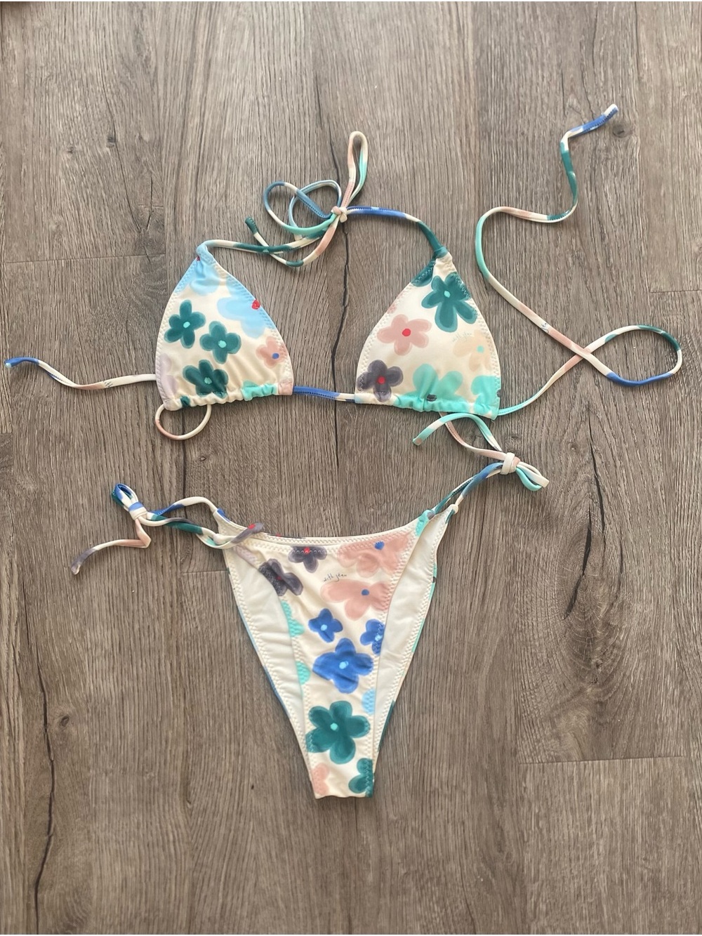 With Jean Floral Pastel Bikini Set, Small, As New